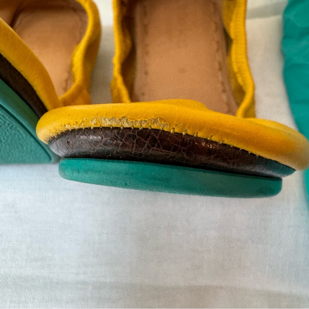 Tieks Yellow Flats with Elastic Trim and Foldable Design With A Box And Flower - Picture 4 of 13